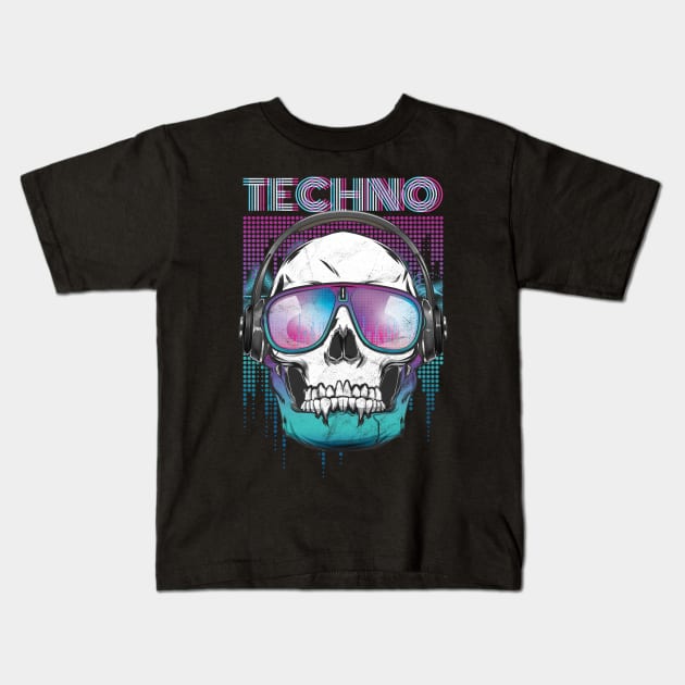 Techno Cool Skull Head Kids T-Shirt by avshirtnation